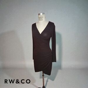 RW&CO | Deep Plum Marled Wrap-Style Ruched Sweater Dress | Large